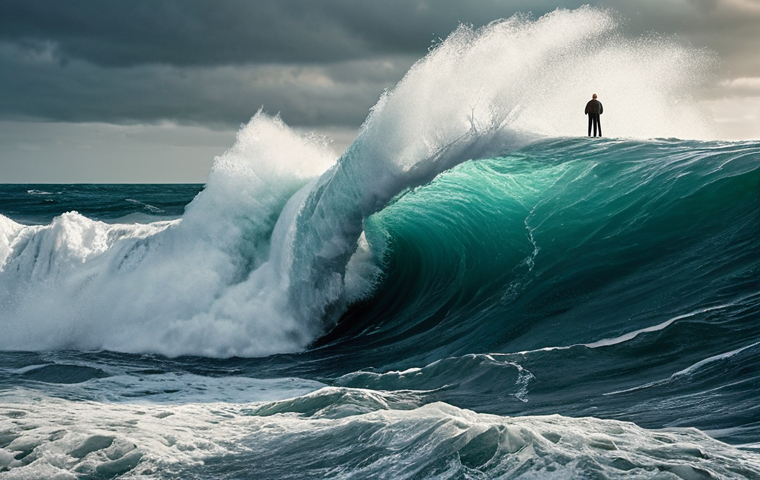 **

> A turbulent sea with crashing waves representing the financial market, contrasted with a calm, composed investor standing firm. Focus on the emotional contrast between market volatility (fear, greed) and investor stability (strategy, discipline). Use a color palette that evokes both the chaos of the market and the serenity of a well-prepared investor.

**