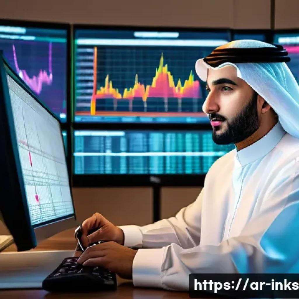 투자 결정을 위한 객관적 분석 방법 - A sophisticated Arabic financial analyst in traditional attire, seated at a modern desk with multipl...