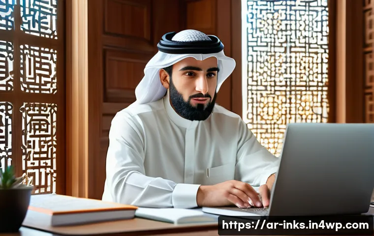감정적 투자 오류 극복을 위한 개인 사례 - A modern Arab investor sitting thoughtfully at a sleek wooden desk in a stylish home office decorate...