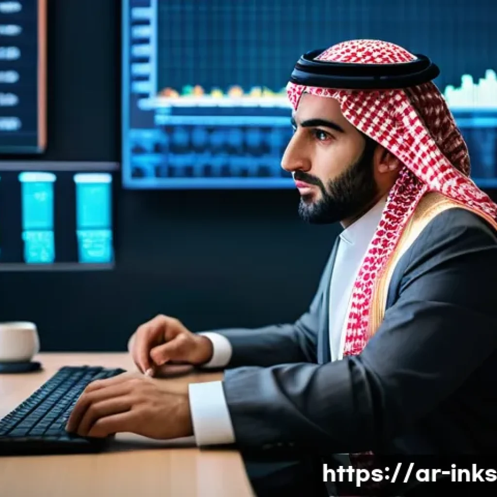 감정 관리와 투자 성과의 상관관계 - A professional Middle Eastern male investor in traditional attire, sitting calmly at a modern desk w...