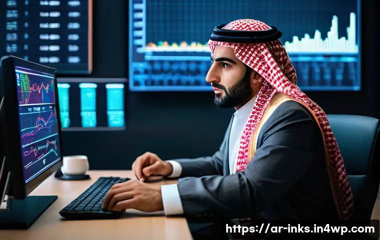 감정 관리와 투자 성과의 상관관계 - A professional Middle Eastern male investor in traditional attire, sitting calmly at a modern desk w...