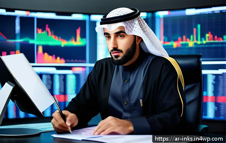 감정적 투자 오류에 대한 법적 고려사항 - A professional Arab male investor in traditional business attire, sitting thoughtfully at a modern d...