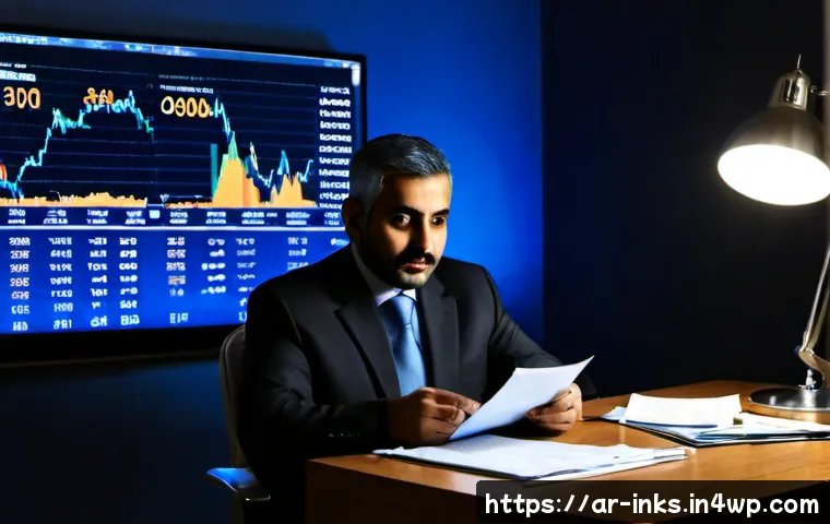 감정적 투자 오류의 사례와 교훈 - Photorealistic scene of an Arab man in his late 40s wearing modest business attire, seated alone at ...