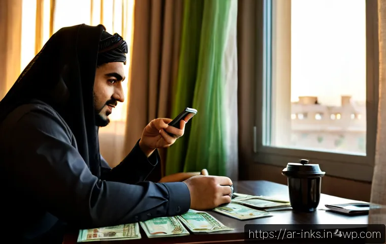 감정적 투자 오류에 관한 심리학적 접근 - Photorealistic Middle Eastern investor in a neat modern apartment in Riyadh, seated at a clean desk,...